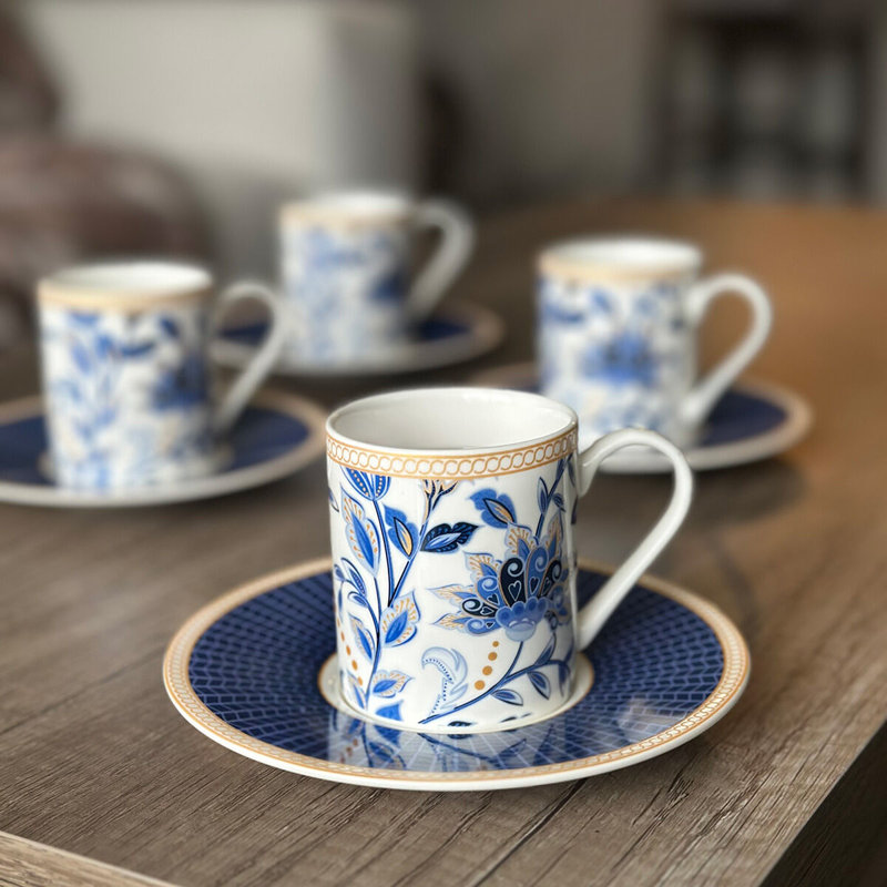 Melodie Bone China Espresso Cup with Saucer Set for 4 pers