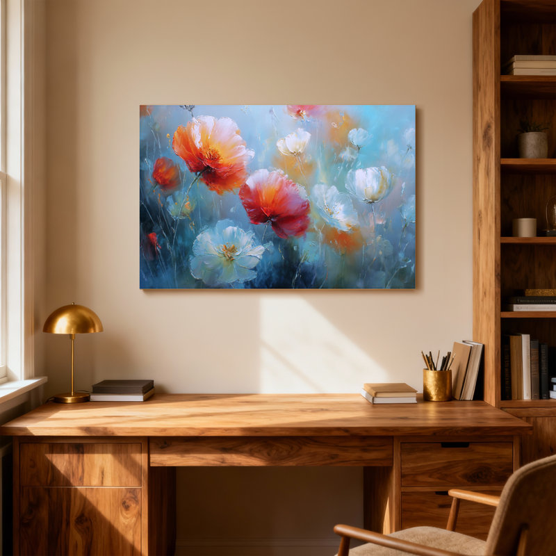 Plantes et fleurs, aquarelle abstraite, coquelicot, art de jardin, H 24 po x l 36 po