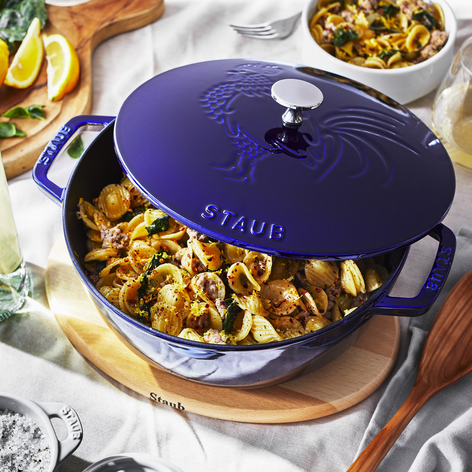 Staub Enameled Cast Iron Rooster Dutch Oven, Dark Blue