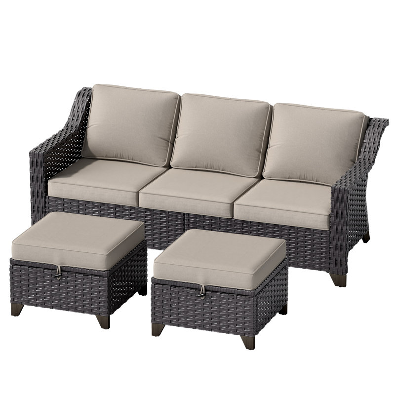 77'' Wide Wicker Outdoor Patio Sofa, Beige