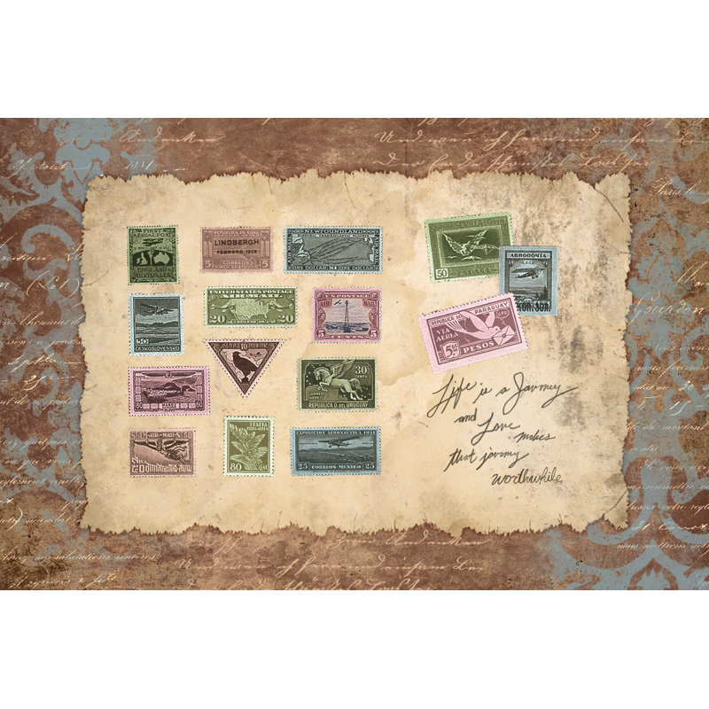 Romantic Stamps - Wrapped Canvas Memorabilia, 30cm H x 46cm W x 3.8cm D