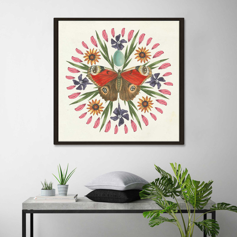 « papillon mandala ii », impression, Cadre flottant espresso, H 21,5 po x l 21,5 po x P 2 po
