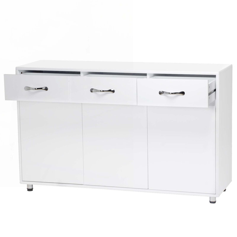 Console en bois avec 2 armoires, 3 tiroirs, Blanc