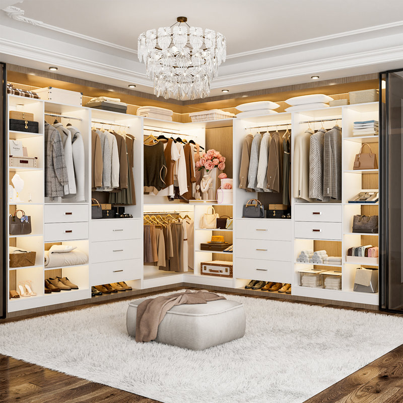100” x100” Closet System with Wooden Drawer(Adjustable Width), White
