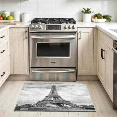 Gray Machine Washable,Eiffel Tower Paris Indoor Area Rug