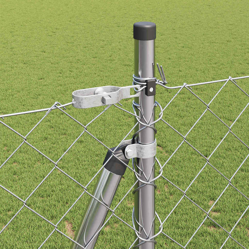 Vidaxl Chain Link Fence With Posts Steel, Silver, 140cm H x 1000cm W x 3.2cm D