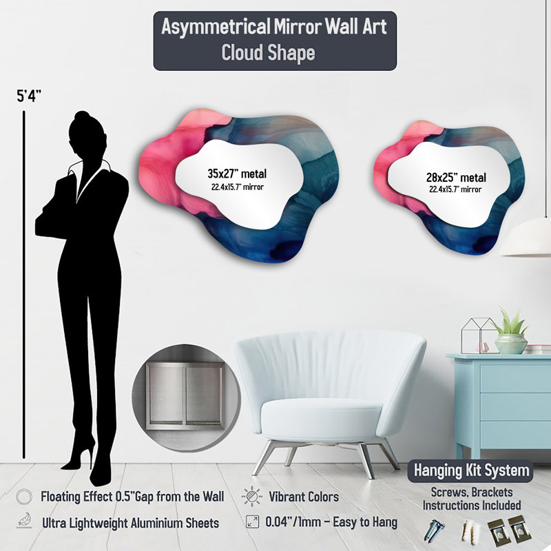 Geometric Soft Colours Tiles II - Abstract Geometric Asymmetrical Modern Large Wall Mirror, 25" x 28"