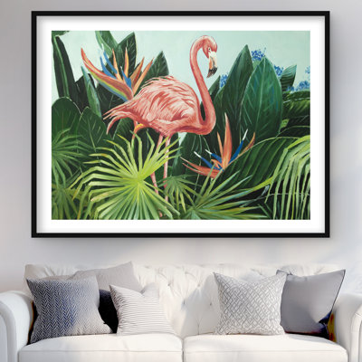 «Tropical Flamingo», reproduction encadrée avec passe-partout | Décoration de chambre animal