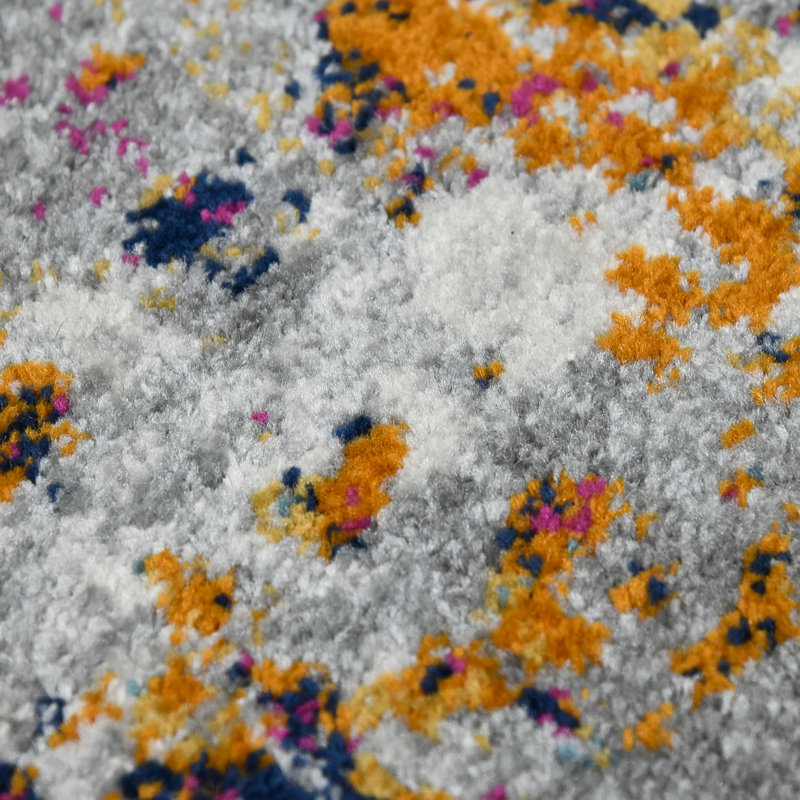 Blue and Multicolor Abstract Synthetic Rectangular Rug