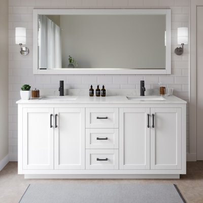 Miranda 72" Freestanding Double Bathroom Vanity with Cultured Marble Top with 70" Mirror