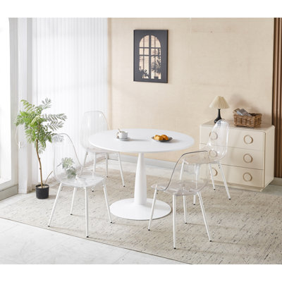 Ensemble de salle à manger 5 pièces, table de salle à manger de style Mid-Century pour 4-6 personnes avec plateau en panneau de fibres à densité moyenne, table de salle à manger à piédestal, table basse de loisirs