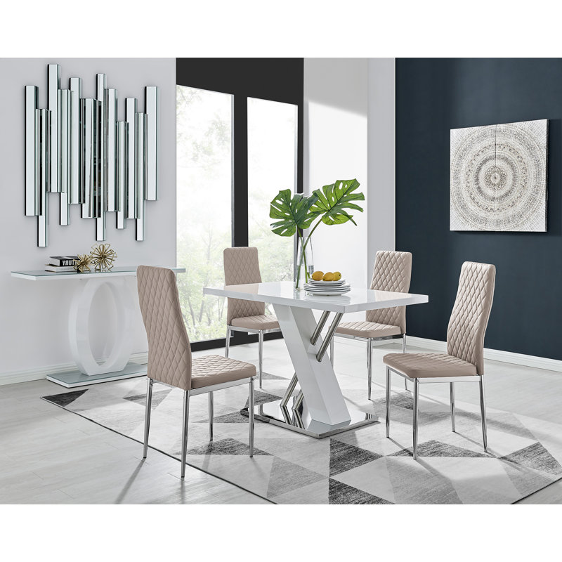 Eubanks Dining Set with 4 Chair, Cappuccino/Silver