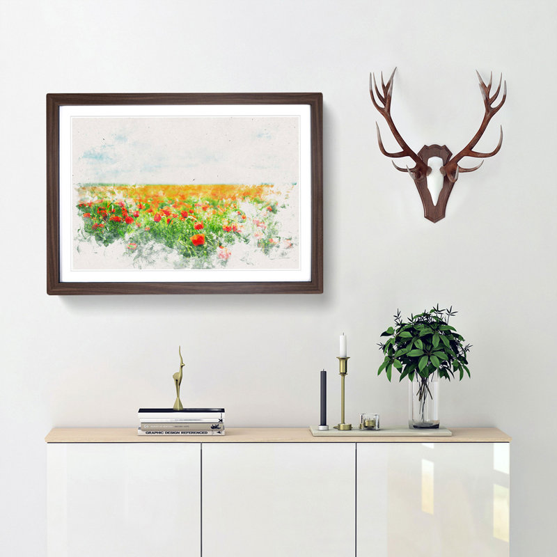 Poppy Field Dreams - Framed Print, 45cm H x 63cm W x 2cm D, Walnut Framed