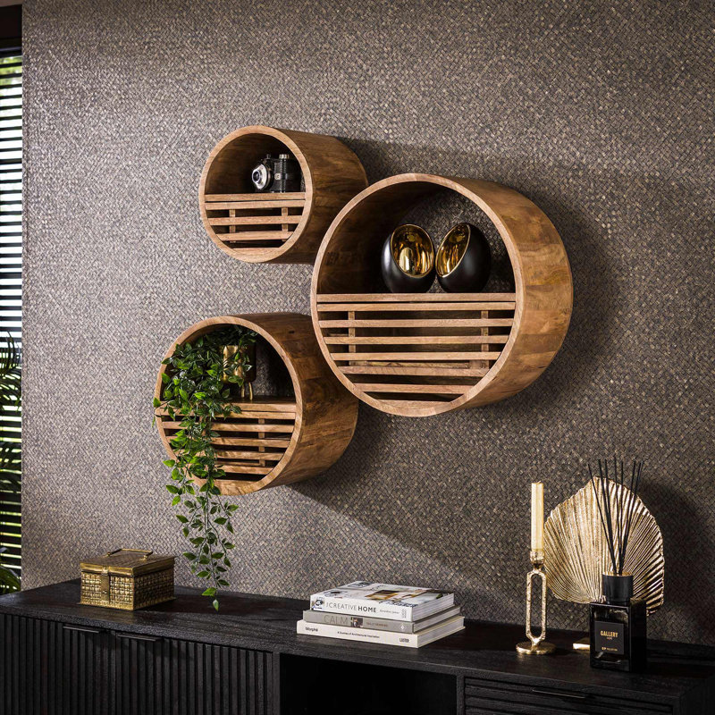 Livorno Round Solid Wood Floating Shelf, 40cm H x 40cm W x 25cm D