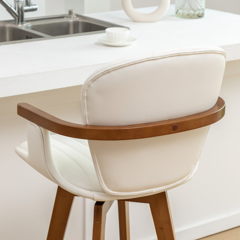 Tabourets de bar pivotants 360 ° avec pieds en bambou Colliers (ensemble de 3), Blanc