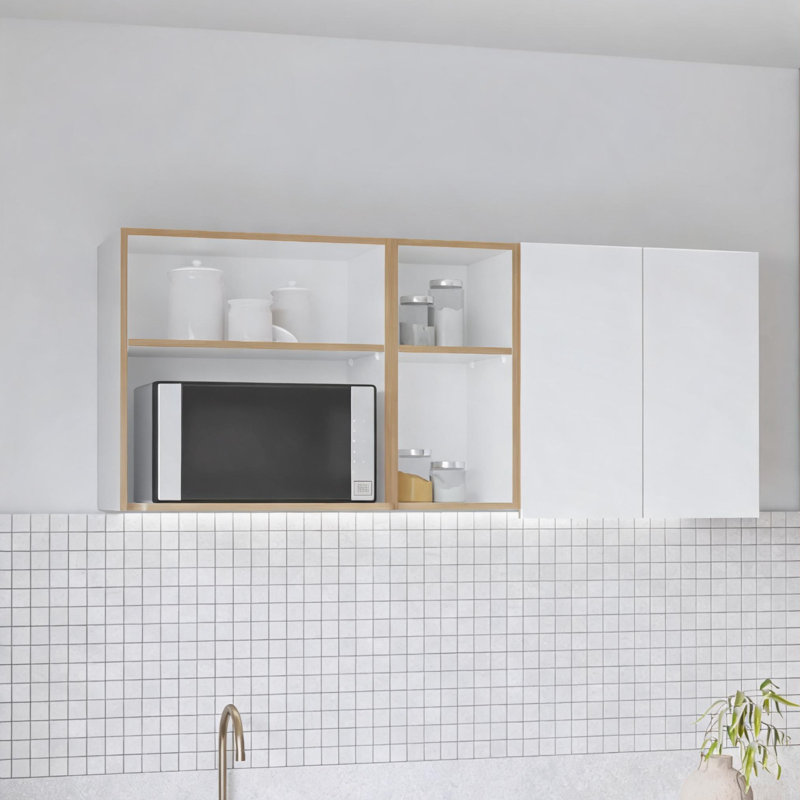 Armoire murale en panneau de fibres à densité moyenne de 59 pouces de largeur à deux portes avec quatre tablettes et support à vaisselle pour la cuisine, le garage et la salle de lavage