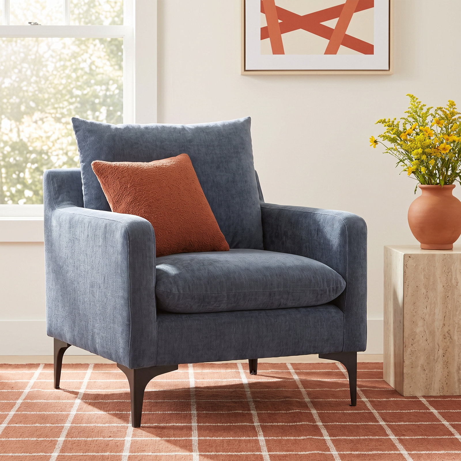 Almena Pine Armchair, Dusty Blue