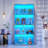 Display Cabinet With Glass Doors, 66" Lighted Display Case With 3 Color Lights, 4-tier Bookcase With Human Body Sensor-1638323968