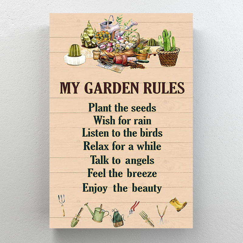 «My Garden Rules - Plant The Seeds, Enjoy The Beauty», reproduction d'art graphique sur toile tendue