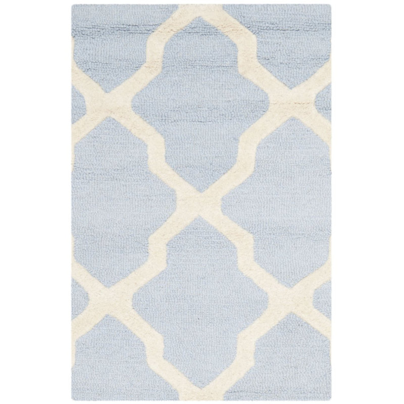 Tapis en laine touffeté à la main Cannen, Rectangle 8 pi x 10 pi, Bleu clair / ivoire