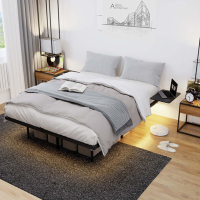 Heavy Duty Full Size Bed Frame with LED Light and Quiet Support