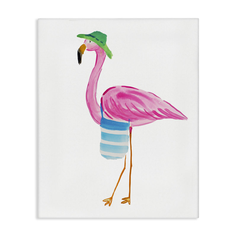 «Flamingo with Beach Tote» par Julie DeRice, H 20 po x l 16 po