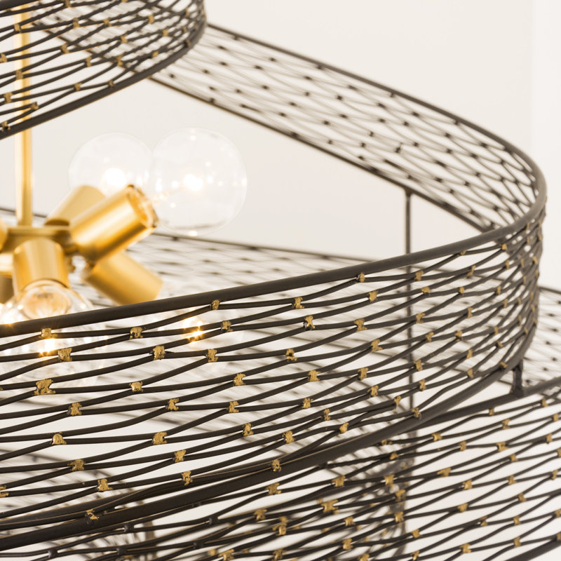 Flow 8-Light Twist Pendant - Matte Black/French Gold