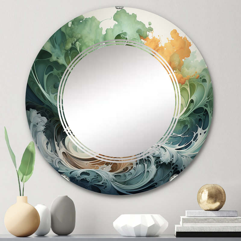 Neeja - Miroir mural floral rond, 24 po x 24 po