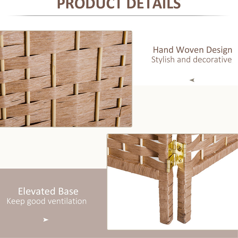Paravent naturel d'intimité de 6 pi de hauteur, cloison élégante de 6 pièces, diviseur pratique et portatif - tissage, installation centrée élégante et portable