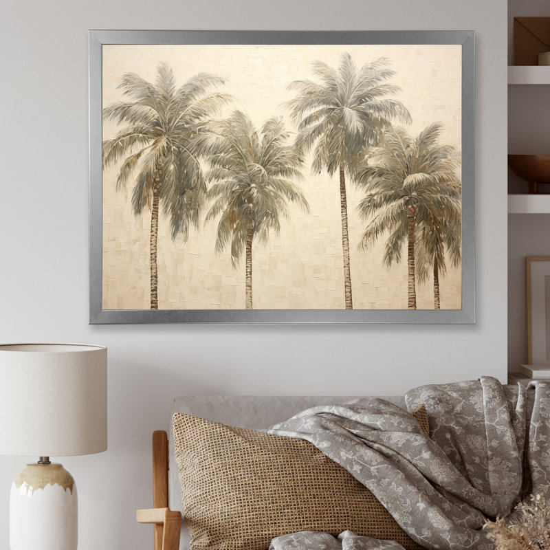 Minimalisme rétro, tranquillité tropicale, palmiers I - palmiers, impression sur toile, palmiers, Cadre simple argenté