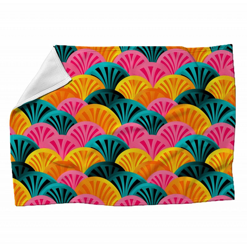 Machine Printed Throw Blanket, Geometric, Green/Yellow/Pink, 80" L x 60" W