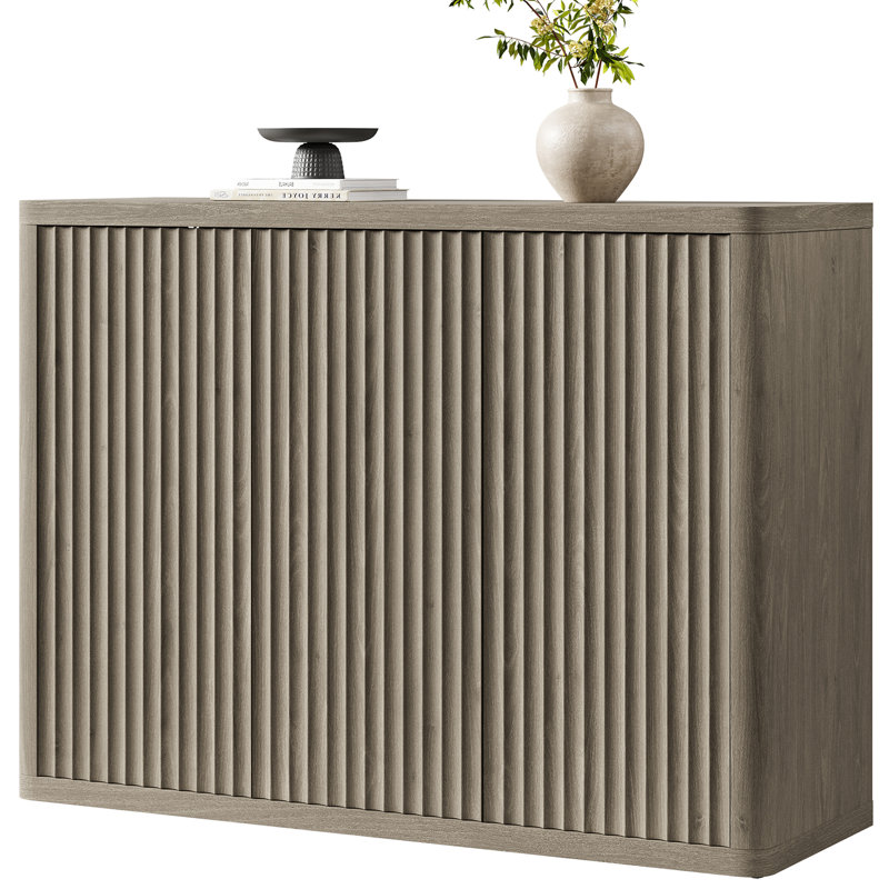 Cesiro 46.65'' W Sideboard With 3 Fluted Doors And Adjustable Shelves, Gray Alder