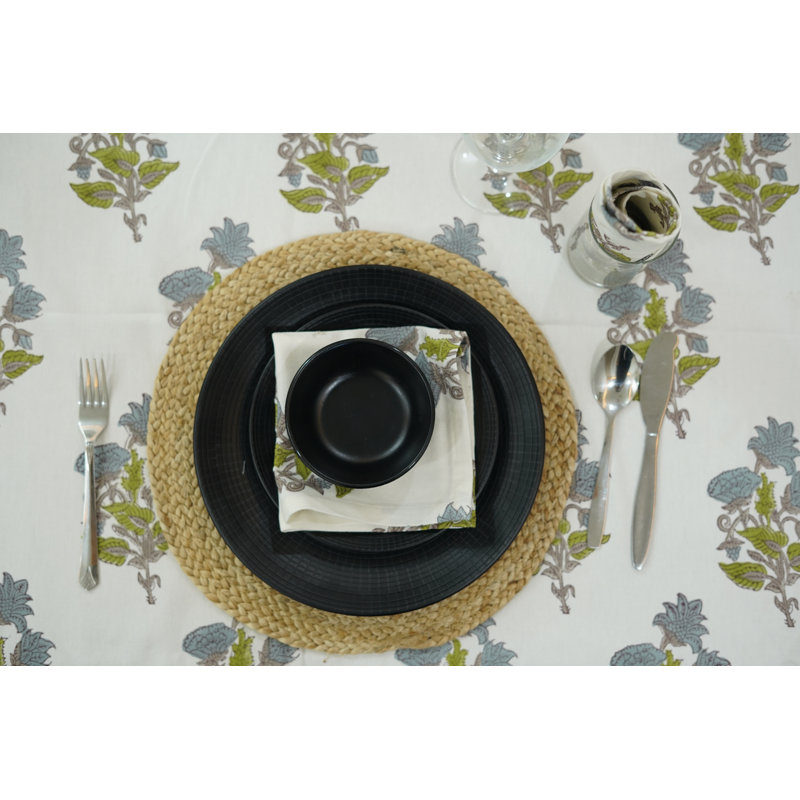 Fabdivine 18X18 Inch Floral Block Print Napkin with Traditional Abhisek