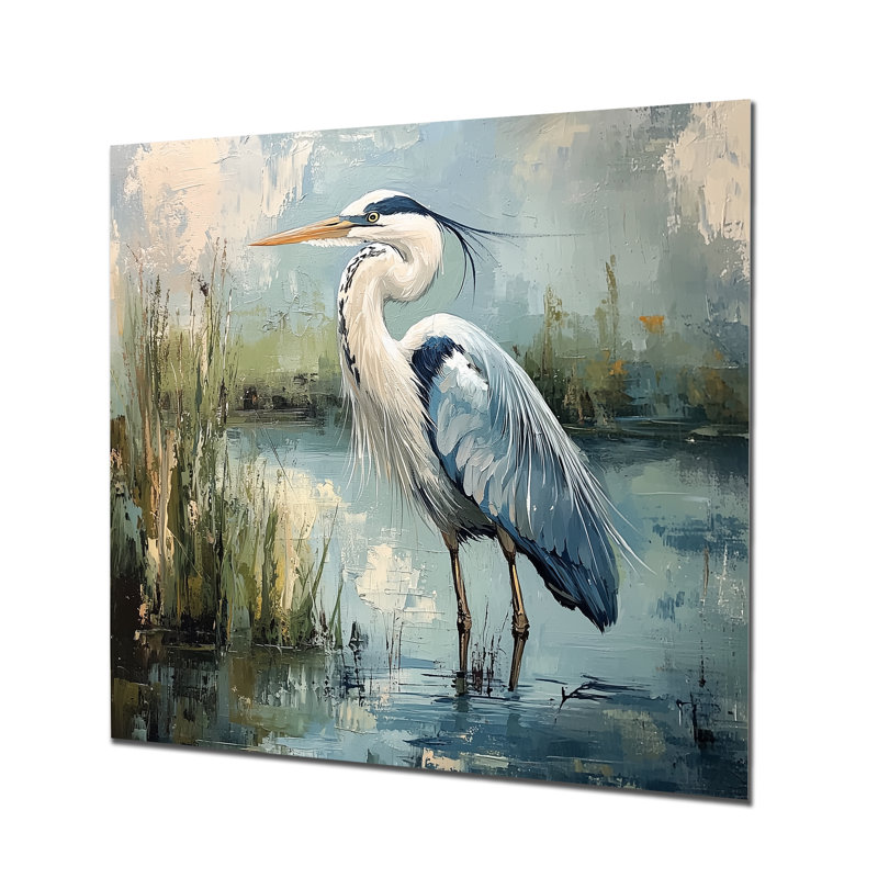 Heron At The Farm Pond I - Héron, impression sur métal, H 16 po x l 16 po