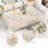 Beige Rectangular Cotton Linen Tablecloth with Tassel and Green Embroidered Leaves, Washable (180 cm)