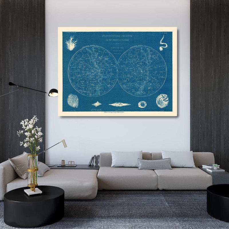 Art sur toile tendue par Trinx Drioux, titre: Planisphère céleste - Drioux 1882 ITCP0001, H 36 po x l 47 po