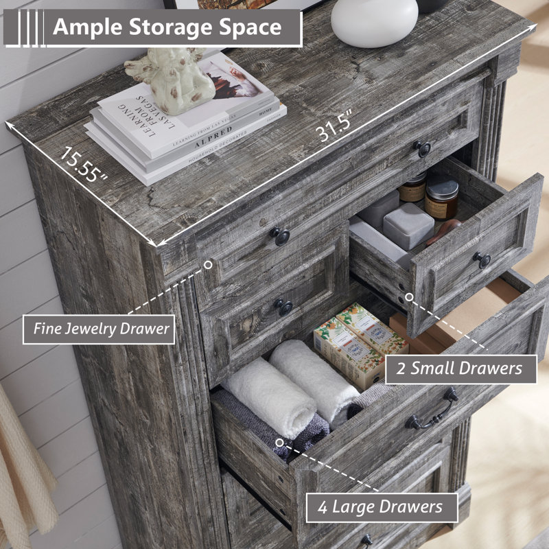 Farmhouse 7 Drawer Dresser, 57" Tall Bedroom Storage