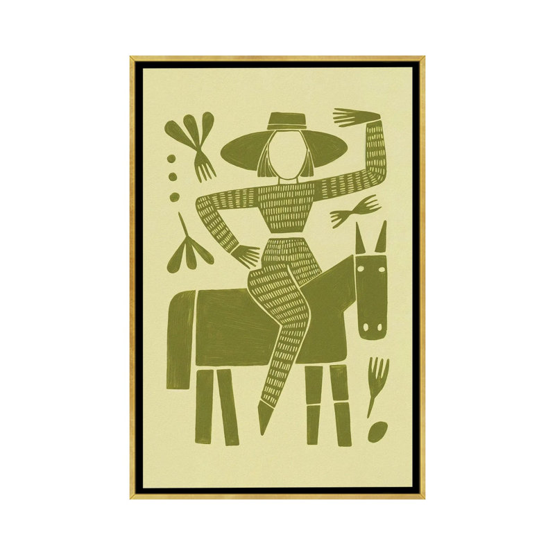 «Abstract Horse Rider In Green», reproduction d'art sur toile encadrée, 60 po x 40 po, Toile avec cadre, Doré
