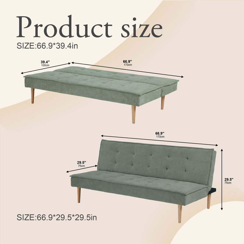 Nordic Convertible Sofa Bed, Pine Frame & Plush Upholstery, Multi-Functional Sleeper with Premium Comfort, Green