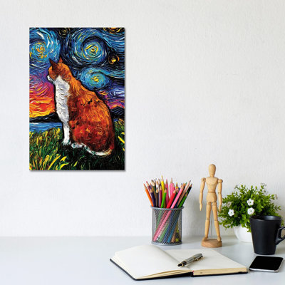 Orange And White Tabby Night by Aja Trier - Wrapped Canvas Print