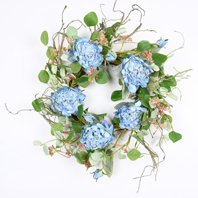 22" Artificial Farmhouse Spring Summer Greenery Foliage Leaves Berry Peony Floral Front Door Wreath
