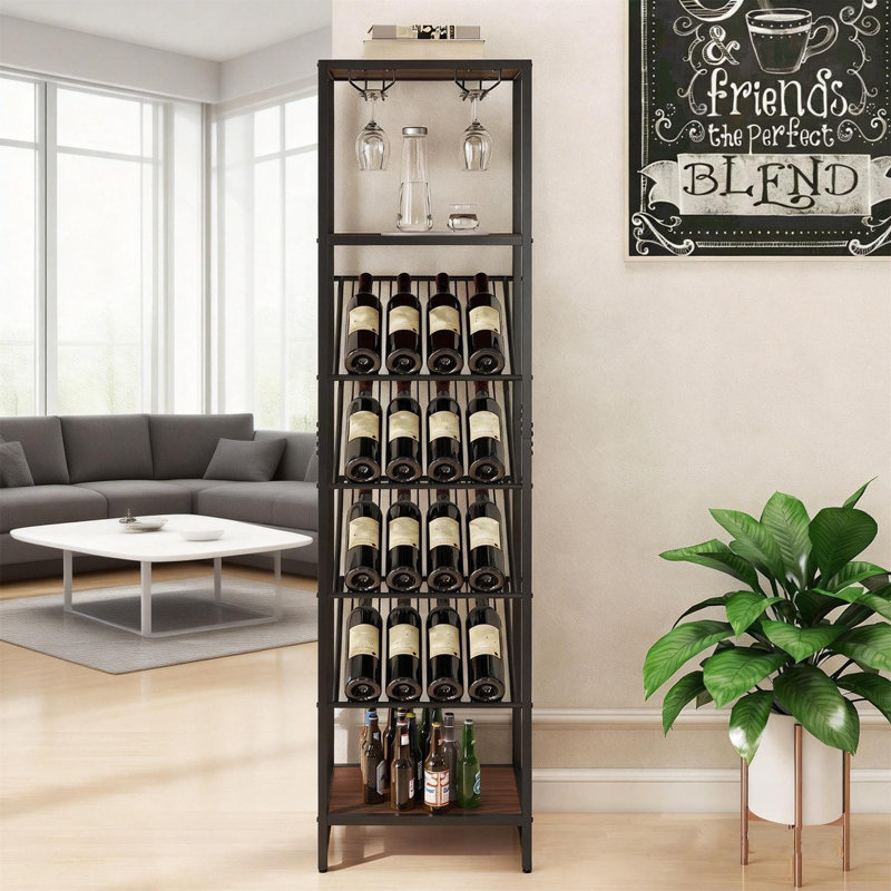 Floor Wine Bottle & Glass Rack Black,Brown