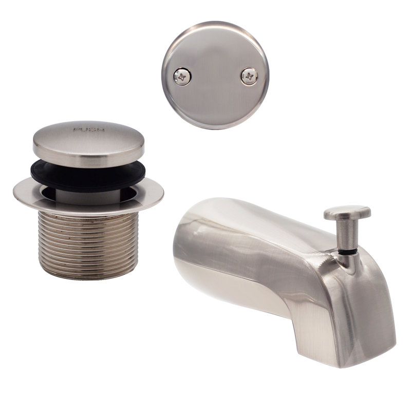 5-1/4" Front Diverter Tub Spout with Tip-Toe Drain and 2-Hole Overflow Trim, Satin Nickel