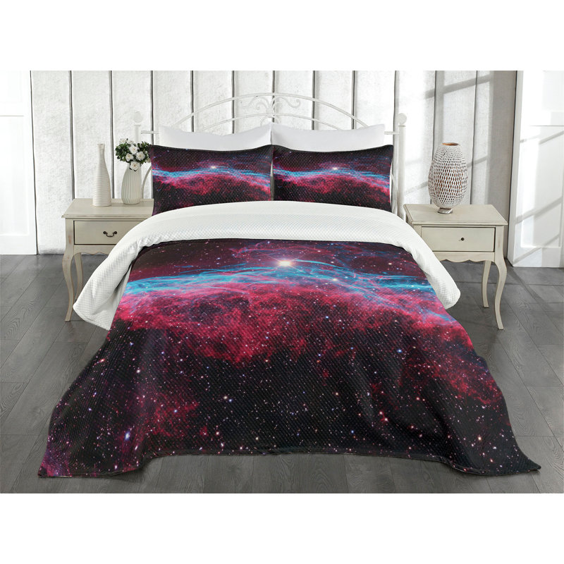 Ambesonne Nebula Bedspread Outer Space Stars Galaxy, King Bedspread + 2 Standard Shams