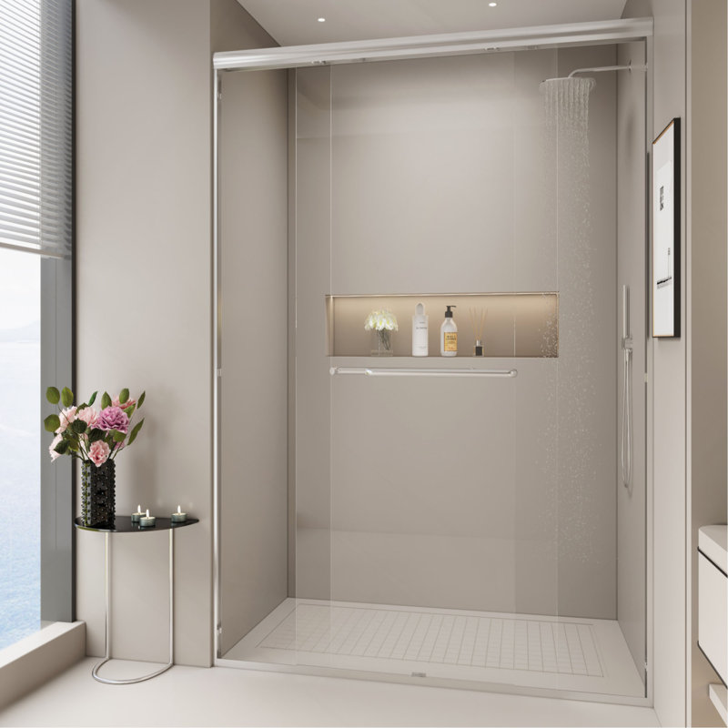 44-48 In. W X 72 In. H Double Sliding Shower Door, Semi-Frameless Bypass Bathroom Sliding Door With 1/4" (6Mm) Tempered Glass For Walk-In Shower
