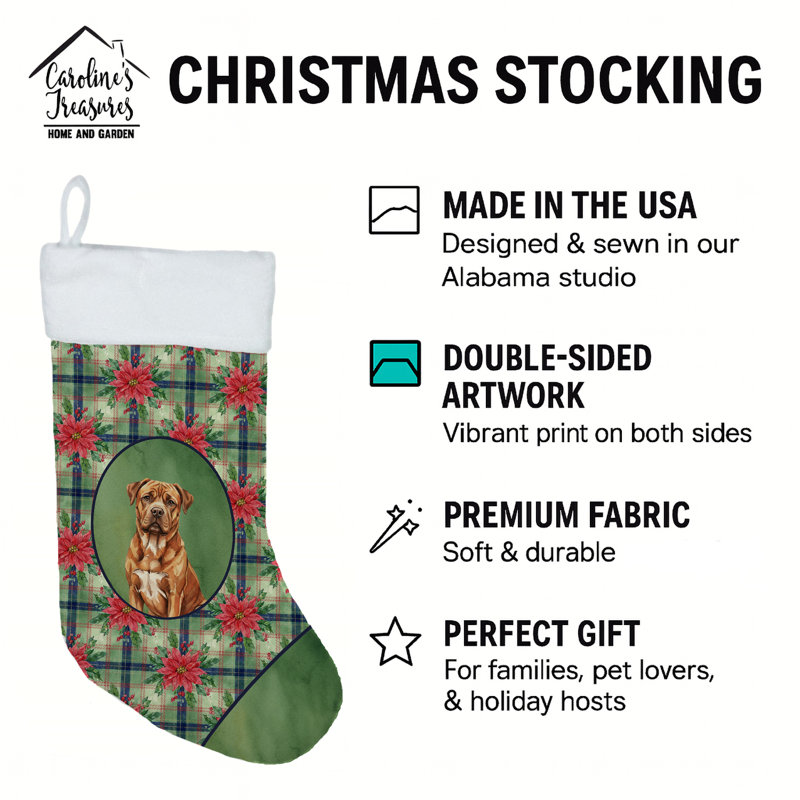 Chaussette de Noël en acajou Dogue de Bordeaux PoinsettIas