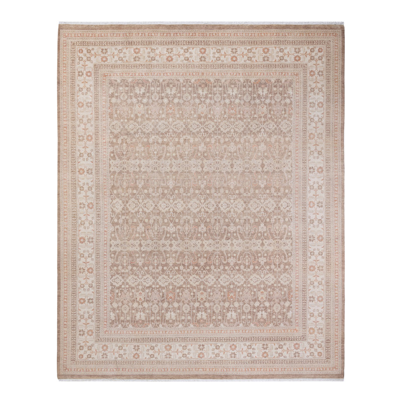 Tapis unique noué à la main beige / gris Keenan, 8 pi 1 po x 9 pi 10 po