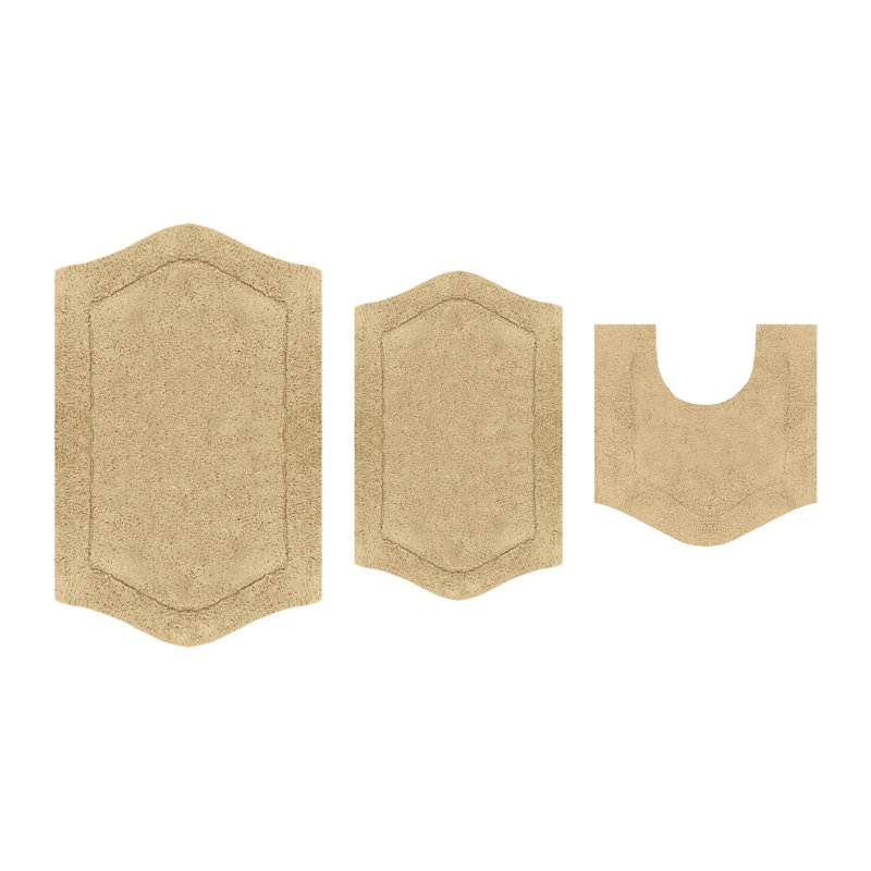 Morissette Waterford 100% Cotton Bath Rug Set, 3 Piece Set with Contour Mat, Spray Latex Backing, Soft Absorbent Bathroom Rugs, Machine Washable