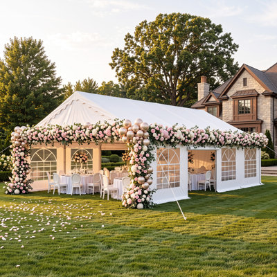 Tente de mariage d'extérieur robuste 20 x 30 pi Edrosie Inc, auvent galvanisé avec grand toit blanc