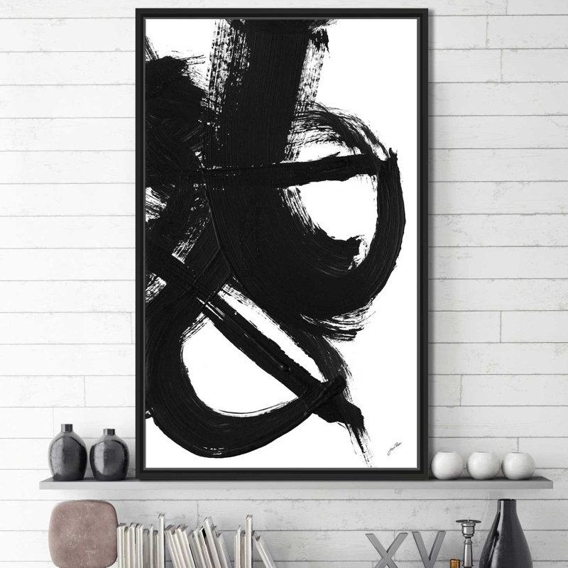 «Noir Strokes II» par Gina Ritter, H 51,5 po x l 31,5 po x P 2 po, Cadre flottant noir